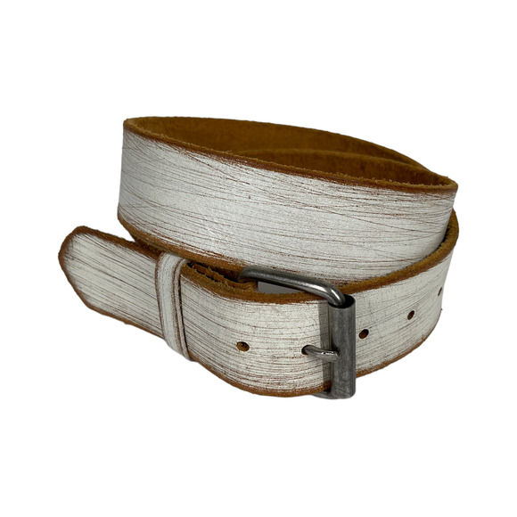 Unbranded Accessories - Boho White Tan Distressed Leather Belt Large Shabby Chic Western Casual Festival